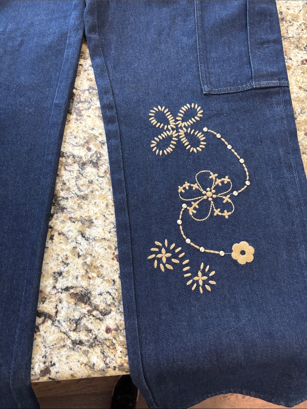 Johnny Was Navy Boot Cut Jeans with Cream Embroidery Rare - Picture 7 of 11